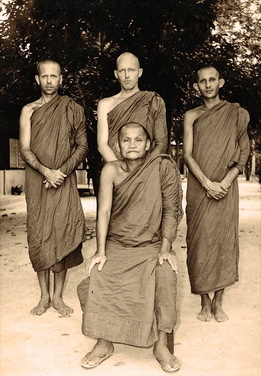 Ajahn  Chah with three first western monk-disciples.